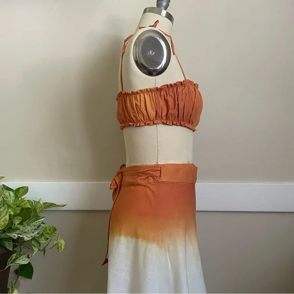Anthropologie SIGAL Wrap Circle Skirt with Ruched Bandeau Top set in orange - L - Picture 9 of 11